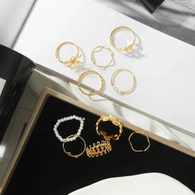 Bohemian Wave Flower Rings Set For Women (10 pcs)